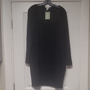 H&M Black Sheath Dress Long Sleeve Square Neck